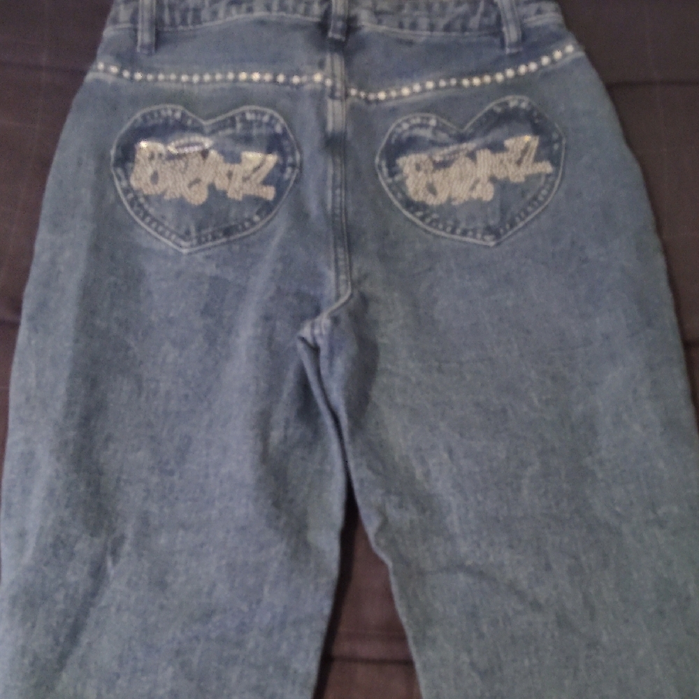Dolls Kill Blue Straight Leg Jeans with Studded Details - Picture 3 of 3